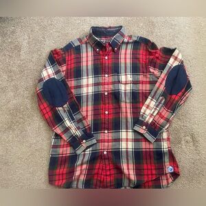 Men's Red and Navy Plaid Shirt Cremiux Brand size large